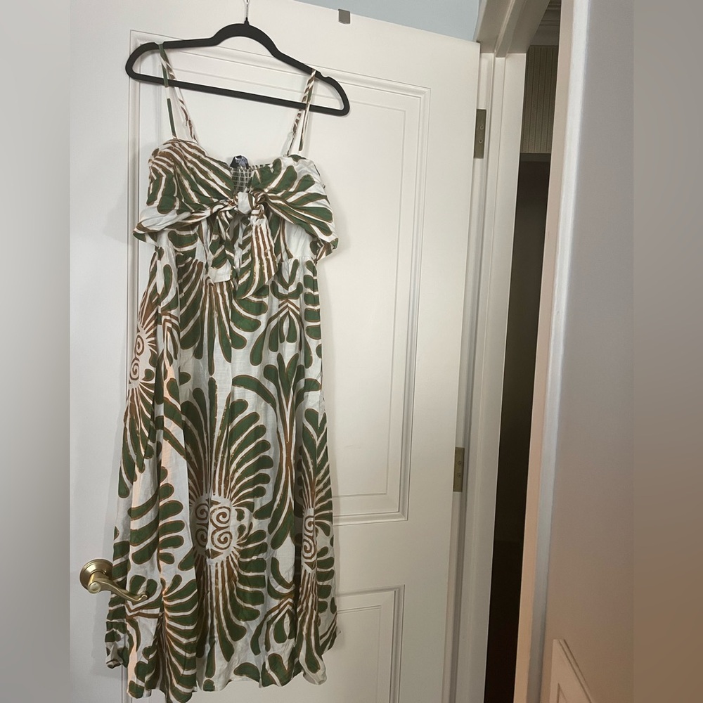 Green and White Strapless Maxi Dress